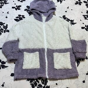 Cozy Kids' Hooded Fleece Jacket - White and Purple. Size 6.